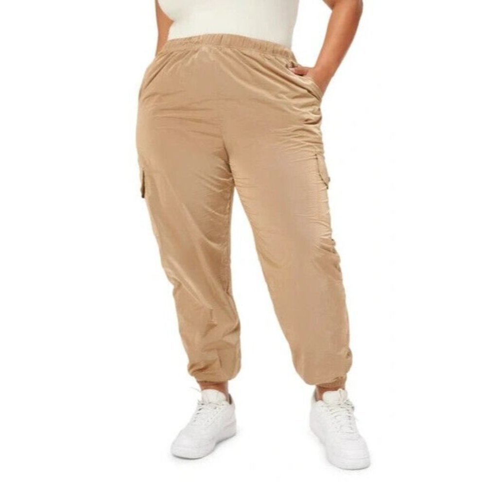 Good American Womens Essential Nylon Cargo Pants PUTTY001 Size 3/L